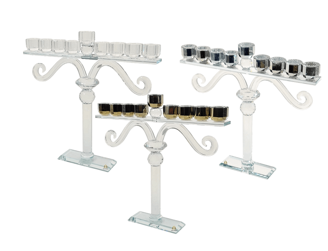 חנוכיה קריסטל מעוצבת זרועות מאזניים גבוהה 3 דגמים לבחירה