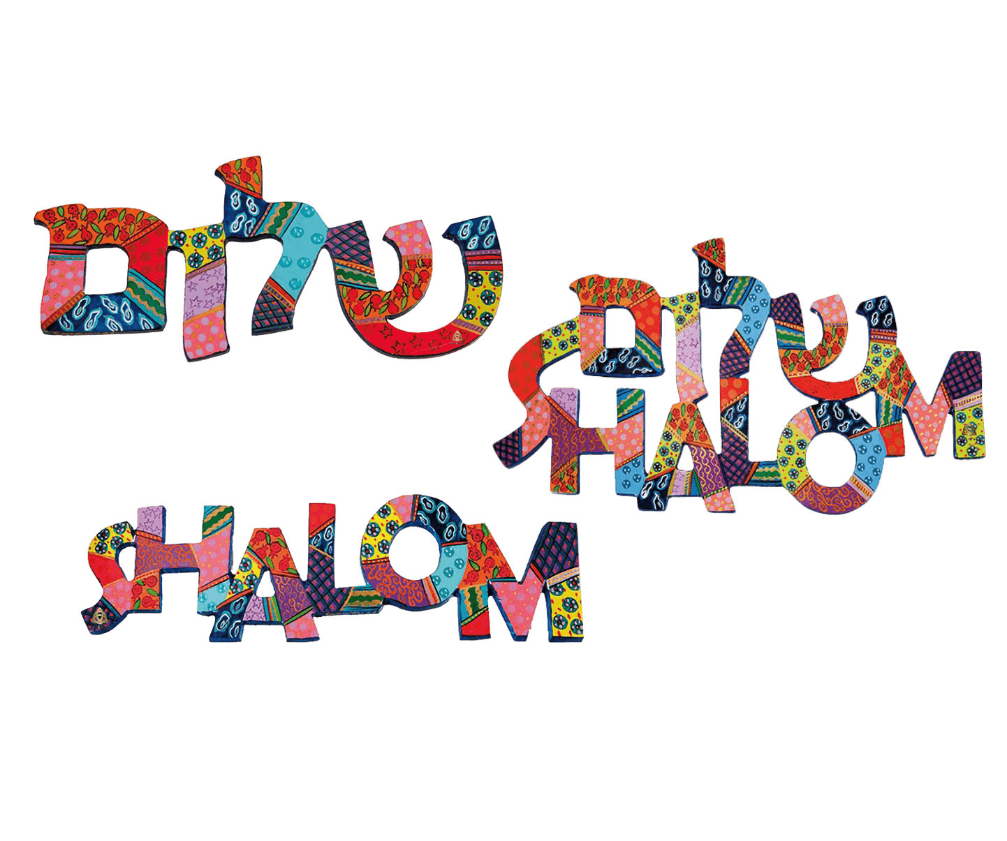 ברכה לבית מושלמת שלום או SHALOM לבחירה צורות צבעוניות